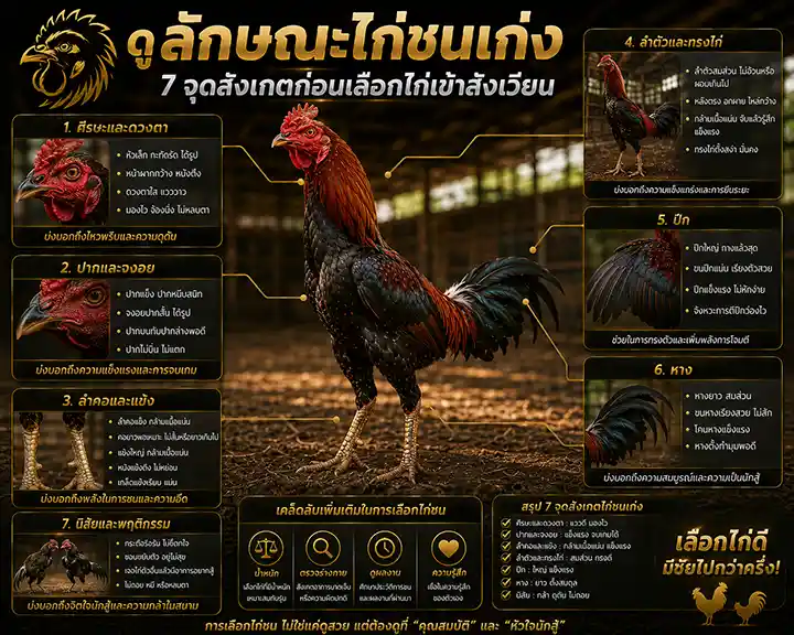 ดูลักษณะไก่ชนเก่ง 7 จุดสังเกตก่อนเลือกไก่เข้าสังเวียน