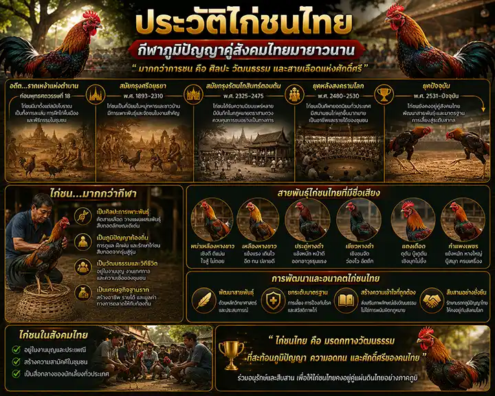 ประวัติไก่ชนไทย: กีฬาภูมิปัญญาคู่สังคมไทยมายาวนาน