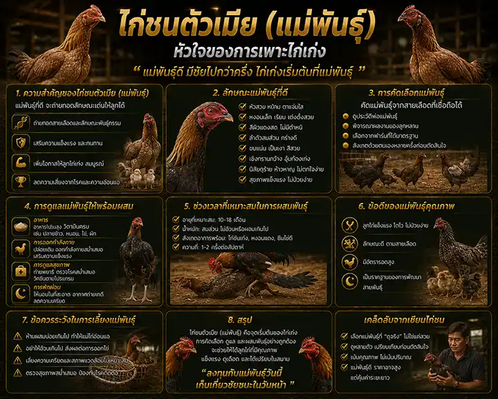 ไก่ชนตัวเมีย (แม่พันธุ์): หัวใจของการเพาะไก่เก่ง