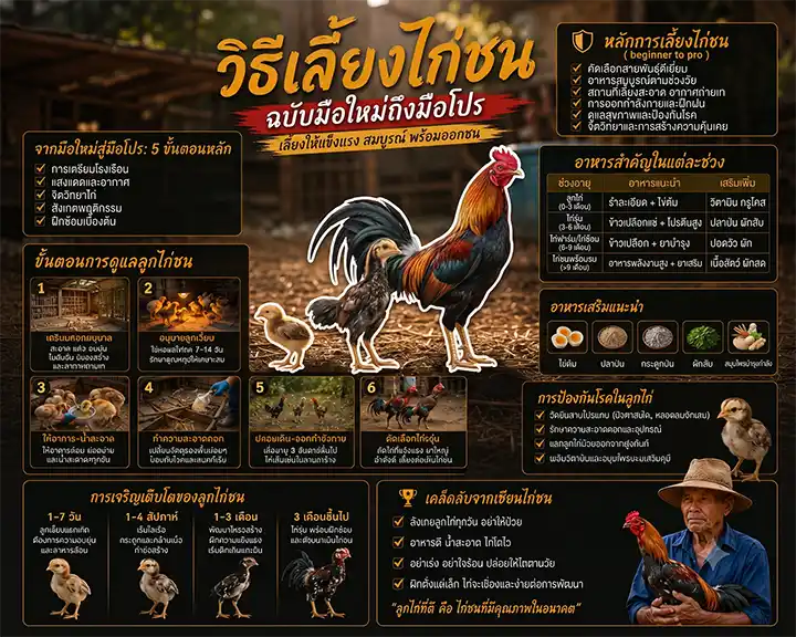 วิธีเลี้ยงไก่ชน ฉบับมือใหม่ถึงมือโปร เลี้ยงให้แข็งแรง สมบูรณ์ พร้อมออกชน